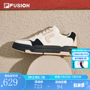 FILA FUSION斐樂潮牌BANK DX情侶場下滑板鞋時尚運動鞋板鞋男女休閑鞋 古白色/黑-AB【女款】 38.5