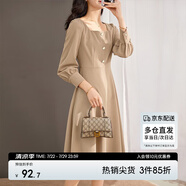 尚都比拉秋季法式連衣裙中長款氣質(zhì)女神范顯瘦小個子裙子 卡其色 S 