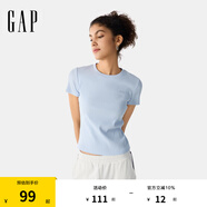 Gap女裝2025春季新款刺繡logo羅紋彈力短袖T恤簡(jiǎn)約常規(guī)上衣761951 淺藍(lán)色 XS (155/76A) 亞洲尺碼
