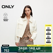 ONLY秋冬100%綿羊毛純色短款毛領(lǐng)毛呢大衣女|12434T004 A43 奶油白色 M (165) 84A