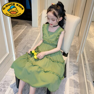 G.DUCKKIDS童裝女童夏裝連衣裙2025新款韓版洋氣裙子中大童兒童夏季過(guò)膝長(cháng)裙 綠色 無(wú)袖雪紡裙 140 cm