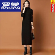羅蒙（ROMON）長款毛衣裙過膝2024秋冬季新款高領(lǐng)大碼女裝羊毛針織連衣裙氣質(zhì) 黑色 L (建議105-115斤)