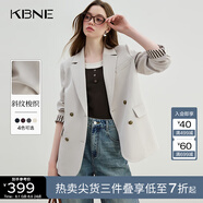 KBNE藏青西裝領(lǐng)短外套女小個(gè)子長袖上衣春秋新款氣質(zhì)學(xué)院風(fēng)外衣 米色 M