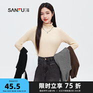 三福毛衣2025冬氣質高翻領高彈包芯紗修身打底上衣女472762 杏色 165/88A/M