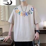 浪古 LAWKUL夏季短袖T恤男新款體恤半袖時尚潮流印花青少年學生寬松短袖圓領(lǐng) 卡其色 M