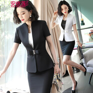 安依蓮小西裝外套女2025秋冬款職業(yè)裝女裝套裝休閑時(shí)尚白領(lǐng)正裝工作服 806黑色西裝+082短裙 XL