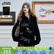 妖精的口袋黑色字母拉鏈套頭毛衣女2024年冬季新款寬松慵懶風(fēng)上衣 甜酷黑色 S