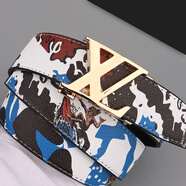 潮流涂鴉字母自動(dòng)扣腰帶新款時(shí)尚男士皮帶真皮百搭牛仔褲休閑皮帶 沖浪動(dòng)漫自動(dòng)扣+金扣（可裁剪） 120cm