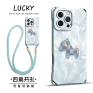 哈界 蘋(píng)果16promax手機殼新款夏洛可可格紋馬十六可背斜挎掛繩iphone16pro全包四角防摔液態(tài)硅膠保護套 遠峰藍-藍洛可可格紋馬+掛件B186 蘋(píng)果16pro