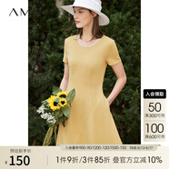 AMII法式復(fù)古a字連衣裙女年夏季新款赫本風(fēng)顯瘦圓領(lǐng)修身裙子 杏黃 （建議拍大一碼） M 160/84A