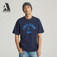 ABLE JEANS男短袖男t恤夏季復古字體百搭logo印花街頭短袖男t恤 星際藍 M