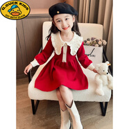 G.DUCKKIDS女童連衣裙2024寶寶洋氣裙子小女孩公主兒童娃娃領(lǐng)毛衣裙秋冬裝 紅色 130cm