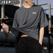 JEEP SPIRIT吉普短袖T恤男夏季半袖上衣涼感圓領百搭半截袖體恤休閑服打底衫 深灰 3XL （建議180-200斤）