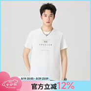快魚(yú)夏季男新款圓領(lǐng)短袖休閑T恤棉感常規合體簡(jiǎn)約寬松顯瘦印花上衣 白色15T1029 XL