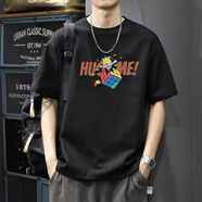 均策潮牌t恤男新款重磅短袖夏季衣服上衣純棉寬松白體恤圓領(lǐng)半袖男款 (小丑魔方)黑 M