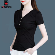 AEMAPE黑色冰絲V領(lǐng)短袖T恤衫女夏季2025新款氣質(zhì)打底衫簡(jiǎn)約小衫顯瘦上衣 黑色 L 【建議106-115斤】