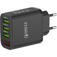 閃步歐規(guī)手機充電器3USB多接口充電頭快充帶屏幕數(shù)顯2.4A3.0適用蘋果小米華為三星德國法國俄羅斯意大 EU歐規(guī)3USB黑色(數(shù)顯) 歐洲德法俄韓專用