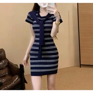 POLO SPORT保羅韓系氣質小馬刺繡短袖連衣裙女修身包臀短裙夏季拉夫風 藏青色 均碼