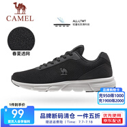 駱駝運(yùn)動鞋男鞋網(wǎng)面透氣休閑跑步鞋男耐磨透氣跑鞋 K13C097049，黑/白色 ，男（春夏款） 43