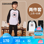 Converse匡威兒童裝男童套裝春秋季新款長袖t恤褲子2件套女大童透氣運(yùn)動(dòng)服 正黑色 140 /68 【建議身高128-140cm】