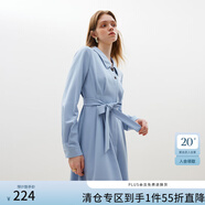 范思藍(lán)恩23FS13347法式文藝撞色扣設(shè)計(jì)連衣裙女秋季新款裙子 藍(lán)色 XL