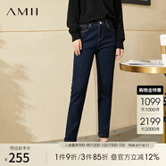 AMII極簡時尚修身百搭加絨牛仔長褲冬季新款休閑顯瘦褲子女 深牛仔藍 170/76A/XL