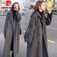 皮爾卡丹（pierre cardin）灰色羊毛西裝外套女寬松過膝2025新款爆款冬季加厚赫本風(fēng)呢子大衣 嘉興雙面呢大衣灰色 L 濮院雙面絨大衣