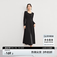 尚都比拉紅色方領(lǐng)連衣裙女春秋氣質(zhì)高級感內(nèi)搭打底裙子中長款 黑色 S 