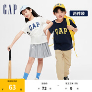 Gap男女童夏季LOGO純棉短袖T恤套裝兒童裝404362兩件裝 藍(lán)白組合 150cm(L)亞洲尺碼