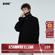 BJHG不計后果秋冬基礎(chǔ)款條紋高領(lǐng)毛衣男潮美式情侶寬松中性風針織衫女 炭黑色 L