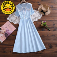G.duck夏裝少女裙子初中高中學(xué)生寬松胖大童8-16歲女孩假兩件連衣裙夏天 淺藍色  蕾絲裙 170 M 70-90斤8-10歲