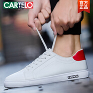卡帝樂(lè)鱷魚(yú)（CARTELO）2025新款夏季男鞋休閑小白鞋男韓版百搭潮流板鞋學(xué)生白鞋平底潮鞋 白紅色C01 38