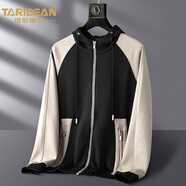 塔尼德安（TARIDEAN）男士秋冬季感保暖長(cháng)衫拼接撞色連帽拉鏈衛衣修身柔軟彈力外套 黑色 M