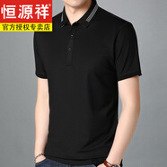 恒源祥夏季短袖t恤男士桑蠶冰絲爸爸夏裝半袖夏季休閑翻領(lǐng)polo衫 1029黑色 M 165