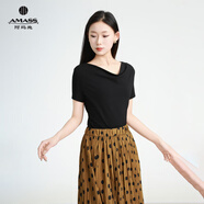 阿瑪施 AMASS女裝上衣新款顯瘦T恤衫氣質時尚夏裝一字領休閑百搭短袖530064 雅黑 XL (5碼)