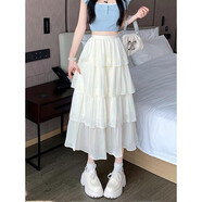 秋千墜蛋糕長裙半身裙夏流光紗裙層層荷葉邊蛋糕裙女2023春夏仙感珠光中 杏色 S