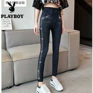 花花公子（PLAYBOY）春秋莫代爾打底褲女燙鉆仿牛仔帶鉆彈力緊身顯瘦百搭九分褲鉛筆褲 仿牛仔側(cè)邊鉆 均碼 春秋款【80-180斤】