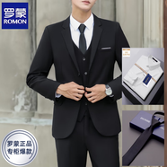 羅蒙（ROMON）西服套裝男士商務(wù)修身西裝男職業(yè)正裝西服伴郎結(jié)婚禮服外套職業(yè)裝 黑色西服+白襯衫+領(lǐng)帶 3XL 【建議160-170斤】