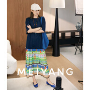 美洋（MEIYANG）卡通世界連衣裙 莫代爾棉X印花雪紡圓領(lǐng)拼接新品連衣裙 藏青色（常規版） M