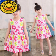 G.duck寶寶連衣裙夏裝薄款純棉圓領(lǐng)無(wú)袖0-5歲小童裝短裙夏季童裝裙子 玫紅花朵 110碼(參考年齡4-5歲)碼(參考年