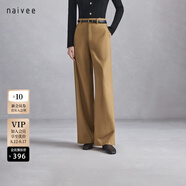 納薇（naivee）商場(chǎng)同款早春夏通勤英倫風(fēng)顯高遮肉直筒褲女長(zhǎng)款 駝色 M