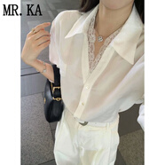 MR.KA韓系氣質(zhì)夏季蕾絲拼接白色襯衫女夏夏新款單排扣純欲風(fēng)長(zhǎng)袖上衣女 白色襯衫 【蕾絲拼接版】 L 106-120斤