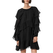 AllSaints女性服飾荷葉邊連衣裙Lissie Dress輕盈長袖連衣裙聚會日常通勤 Black 1 均碼 |UK 14 (US WOMEN'S 10)
