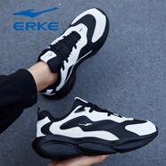 鴻星爾克男鞋2025秋季新款皮面防水運動(dòng)休閑鞋男青少年厚底輕便軟底跑步鞋 正黑/蒼野灰 39