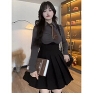 冉藝嵐同款莉亞大碼打底套裝百褶裙新款辣妹學(xué)院風顯瘦jk上衣背帶裙兩件 灰色上衣+背帶短裙ak M 建議80-100斤