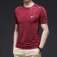 NBA SHOES-NIKE冰絲短袖恤男夏季運(yùn)動速干上衣寬松體恤跑步健身訓(xùn)練半袖 棗紅5868029# M 碼建議95-115斤左右