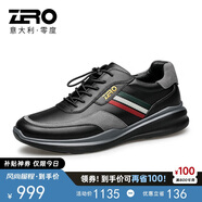 零度zero男鞋時(shí)尚百搭運(yùn)動(dòng)休閑鞋男皮面厚底舒適潮流戶外鞋 黑色 38
