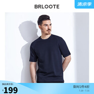 Brloote/巴魯特短袖T恤男商務(wù)休閑細(xì)格紋夏季圓領(lǐng)體恤衫 黑色 165/88A