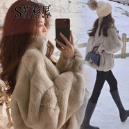 蘇彩尼羊羔毛外套女秋冬2024年新款韓版寬松學(xué)生加絨加厚立領(lǐng)羊羔絨外套 淺咖色立領(lǐng) M