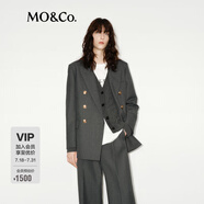 MO&Co.西裝綿羊毛精紡平駁領(lǐng)寬肩H型外套 深花灰色 M 165
